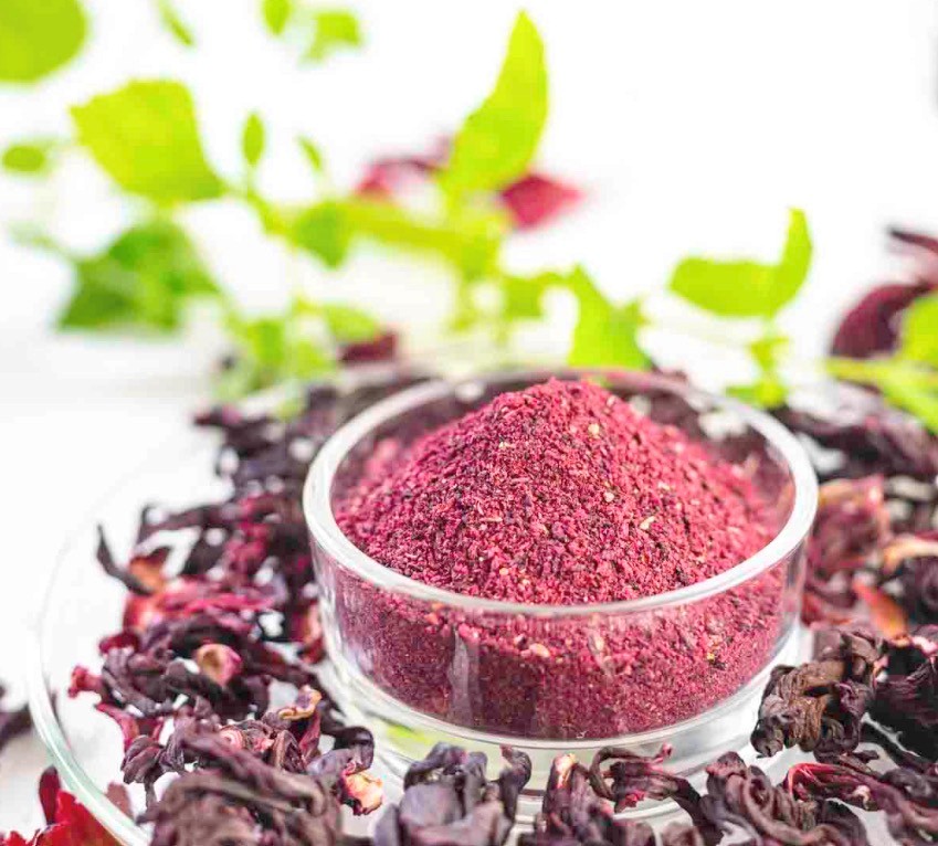 Hibiscus powder with dried hibiscus